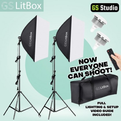 GS LitBox Continous Lighting Softbox LED Kit 105w Adjustable Color 3200-5500K with Wireless Remote Control, Malaysia Plug 2 Light Kit